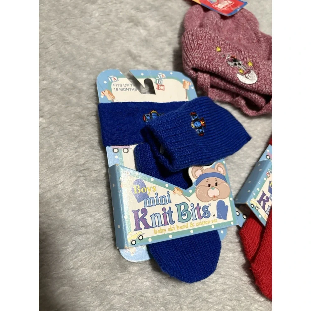 New Vintage Boys Toddler Mini Knit Bits Ski Band Mittens Hat Bundle